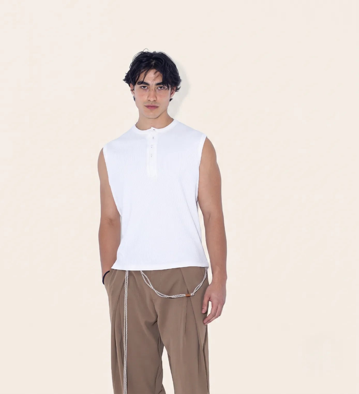 Ribbed Henley Tank Top