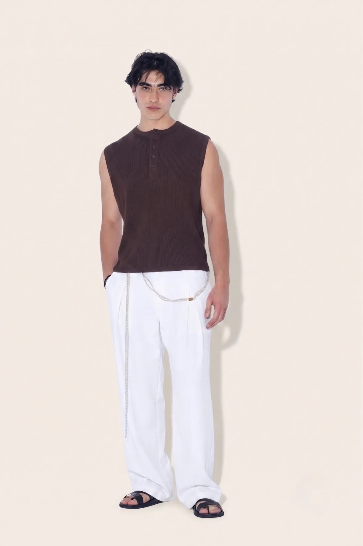 Ribbed Henley Tank Top